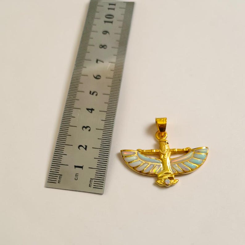 Gold Winged Isis Pendant, Green Red Opal Egyptian Goddess Necklace, Divine Amulet, Ancient Egypt Jewelry, Gift for Men and Women image 16