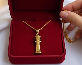 Gold Djed Pillar Pendant, Egyptian Talisman Necklace