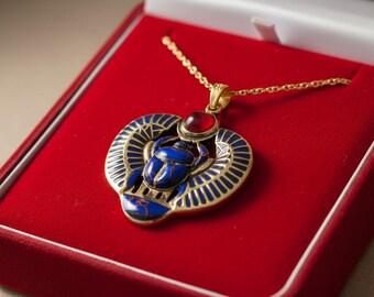 Collier Pilier Djed égyptien En Laiton Incrusté De Cornaline, Lapis, Turquoise - Style Ethnique, Neuf Avec étiquettes