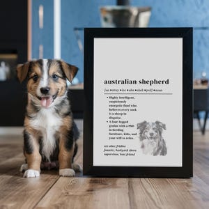 Comical Dog Definition Print – Australian Shepherd | Funny Wall Art for Dog Lovers, Herding Breed Decor, Digital Download