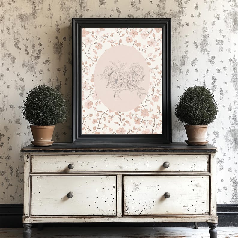 Dusty Rose Cottagecore Peony Print – Vintage Floral Wall Art With ...