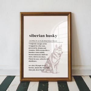 Impresión divertida de la definición del husky siberiano: arte mural cómico de husky, regalo digital para amantes de los huskys.