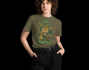 Premium unisex Wild Nature Never Sleeps T-shirt – Roaring Leopard, Tropical Jungle, Original Gift for Wildlife Lovers