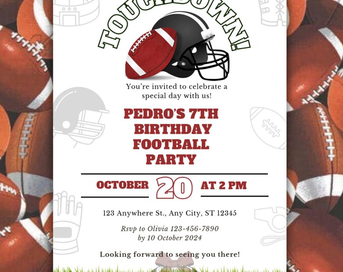 American Football Birthday Invitation, Boy Sports Day, Touch Down Party, EDITABLE Football Printable Invitation, Football Game Time