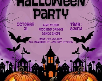 Digital Halloween Party Invitation, Pumpkin Party Video Invite, Gothic Rose Horror eCard, Editable Party Invitation, Spooky invitation card