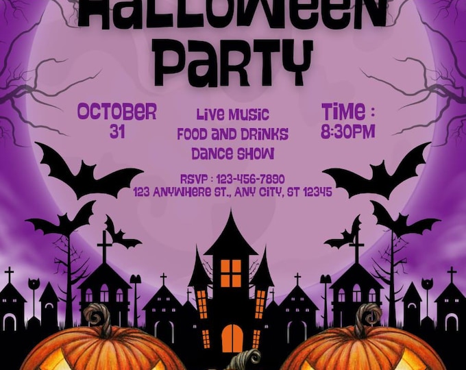 Digital Halloween Party Invitation, Pumpkin Party Video Invite, Gothic Rose Horror eCard, Editable Party Invitation, Spooky invitation card