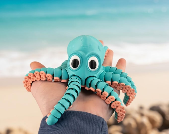 Articulated Cute Octopus STL file for 3D Printing, STL Print Files, Articulating Flexi Wiggle Pet, Print in Place Fidget Digital File