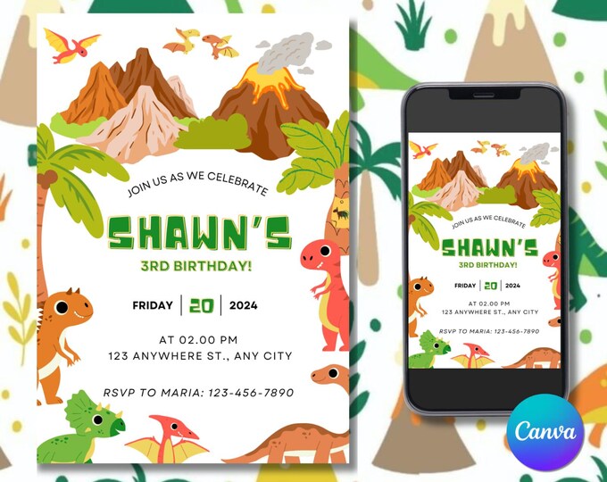 Editable Dinosaur Birthday Invitation, Prehistoric Canva Template, Dinosaur World Invite, T-Rex Party, Dino Boy Party, Dinosaur Park Invite