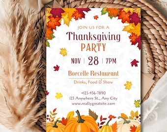 Thanksgiving Dinner Invitation Friendsgiving Party Invite, Pumpkin Fall Theme Printable Thanksgiving Invitation Pumpkin Friendsgiving Invite