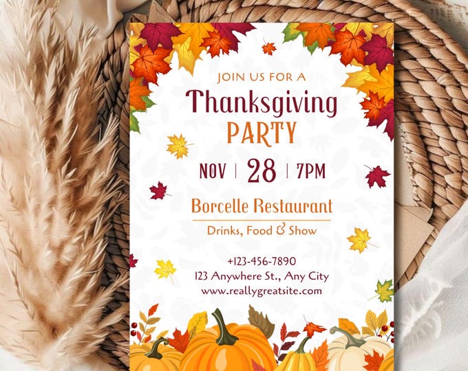 Thanksgiving Dinner Invitation Friendsgiving Party Invite, Pumpkin Fall Theme Printable Thanksgiving Invitation Pumpkin Friendsgiving Invite