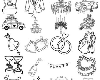 Whimsical Wedding SVG,Hand Drawn Whimsical Wedding Illustrations,Clipart PNG Svg,Instant Download.