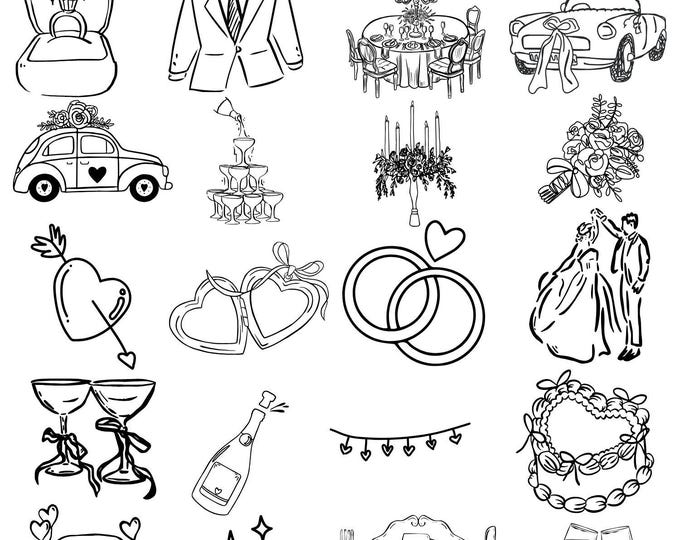 Whimsical Wedding SVG,Hand Drawn Whimsical Wedding Illustrations,Clipart PNG Svg,Instant Download.