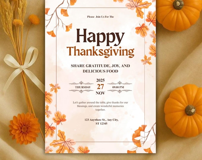 Thanksgiving Dinner Invitation Template, Editable Let's Give Thanks Invitation, Friendsgiving Invite Printable, Editable Canva Dinner Party
