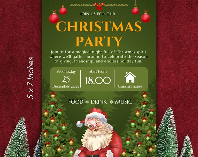Digital Christmas Party Invitation, Friends mas Invite, Christmas Invitation Template, Santa Festive Holiday Invite, Canva Editable