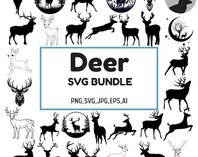 Deer in the Forest svg / deer svg bundle / Deer head vector Svg Png File / Forest silhouette svg / Commercial use / Instant Download svg