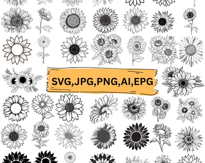 Sunflower SVG Bundle: Boho Floral Cut Files for Cricut (Commercial Use),Instant Download.
