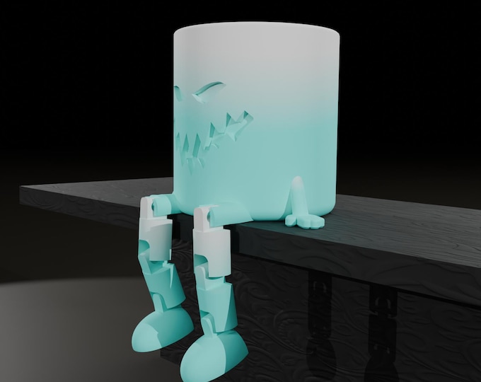 Kawaii Spooky Coffee Cup STL | Cute Flexi Figurine 3D Print Sitting Coffee Mug Toy STL Bewegliche Beine Kaffeebecher 3D Druck Datei 3d Mug