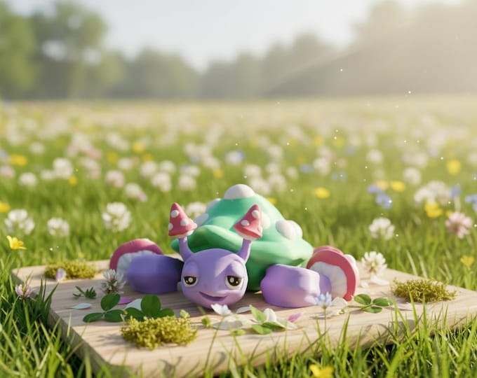 Flexible Articulated Mushroom Turtle 3D Model STL File – Cute Kawaii Fantasy Creature, Print-in-Place Fidget Toy STL Only Figure digital stl
