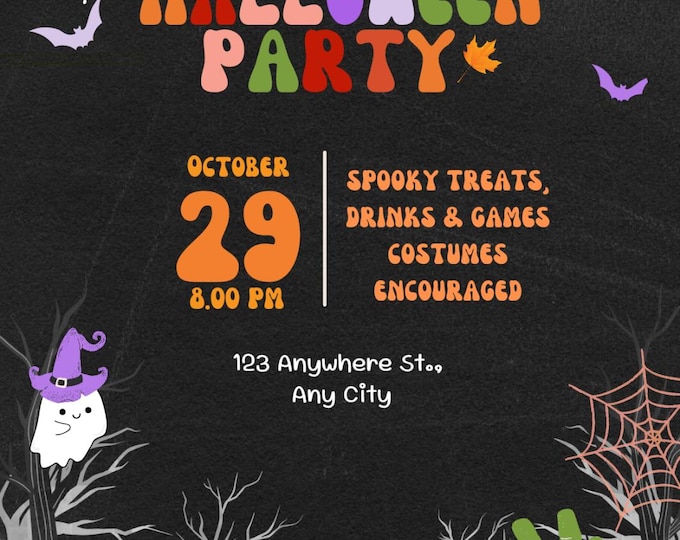 Editable Halloween Party Invite, Halloween Invitation, Halloween spooky party invite, Classic Halloween Party e-vite, Ghost Halloween Party