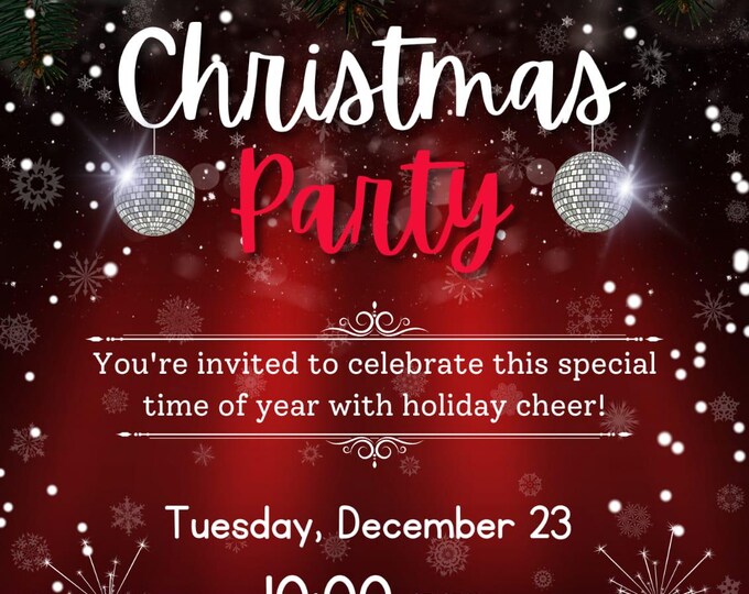 Digital Christmas Invitation, Editable Festive Party Card, White & Red Invite, Canva Template, Printable Christmas  Elegant White  Red Card