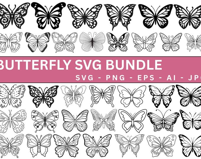 Butterfly SVG Bundle, Butterfly SVG Files, Cut File, Laser, Cricut Clipart, Transparent PNG, Digital Download, Commercial Use