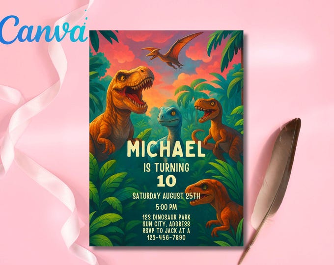 Editable Dinosaur Invitation, Dinosaur Birthday Party Invitation, Dinosaur World Invite, T-Rex Party Invite, Jurassic 5th Birthday Invite
