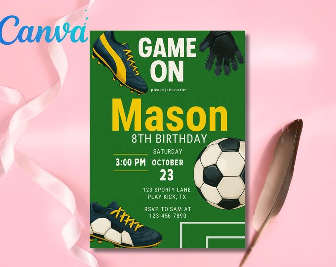 Soccer Birthday Invitation, Editable Soccer Party Invite, Sports Theme, Kids Football Birthday, Instant Download, Digital Template