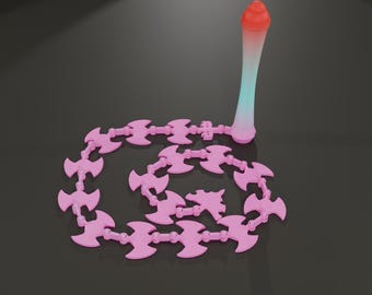 Articulated Flexi Combat Blade STL 3D Printable Unique Survival Blade Print-in-Place Flexible Sword Chain Serrated Back Edge, Ergonomic Grip