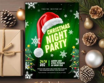 Christmas Night Party Invitation, Elegant Christmas Party Invite, Christmas Party Invitation Digital Printable Canva