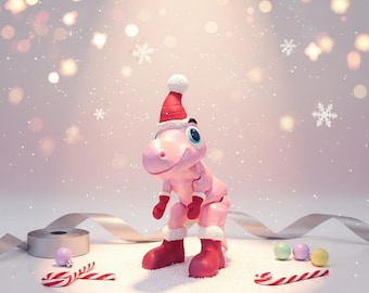 3D Christmas Set STL | Cute T-rex Santa Edition STL | Holiday Decor, Xmas Gift, 3D Print Digital Download Print in place, Flexi Fidget Toy