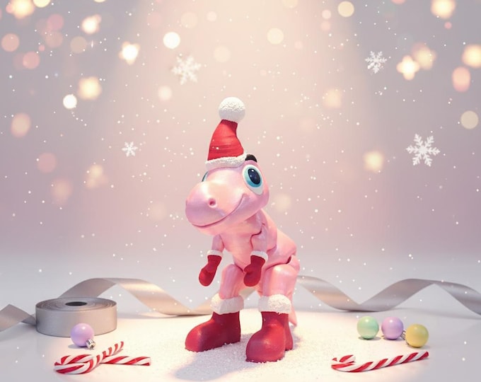 3D Christmas Set STL | Cute T-rex Santa Edition STL | Holiday Decor, Xmas Gift, 3D Print Digital Download Print in place, Flexi Fidget Toy