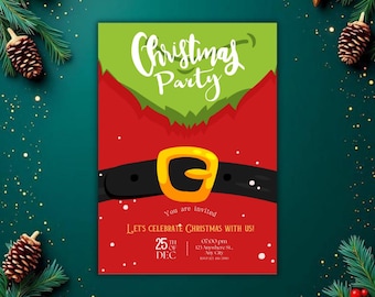 Christmas Plaid Bow Christmas Party Invitation Template for Editable Green Red Holiday Party Invite Download Collection digital invite canva
