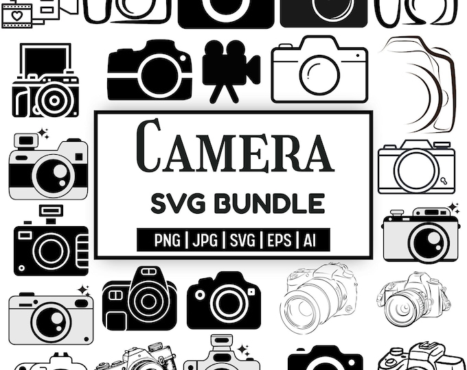 Camera Svg Bundle, Camera Png Bundle, Camera Clipart, Camera Svg Cut Files for Cricut, Camera Silhouette, Photography Svg,Instant Download.