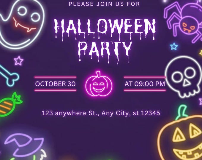 Halloween Invitation Digital, Pumpkin Gothic Halloween Party Invitation, Instant Download Spooky Halloween Invite, Canva Edit