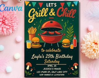 Editable BBQ Birthday Invitation Template: Backyard Barbecue Party (Digital Download, 5x7 PDF Invitations Instant Download  Birthday Bbq