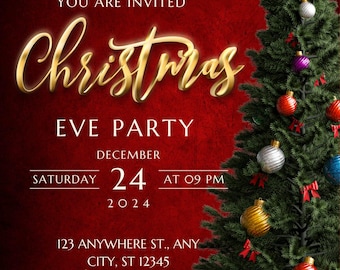 Elegant Emerald Red and Green Christmas Party Invitation, Elegant Christmas Party Invite, Christmas Party Invitation Digital Printable Canva