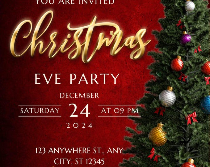 Elegant Emerald Red and Green Christmas Party Invitation, Elegant Christmas Party Invite, Christmas Party Invitation Digital Printable Canva