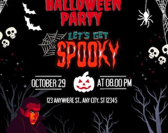 Digital Halloween Party Invitation, Animated Scull Pumpkin Party Video Invite, Gothic Rose Horror eCard, Gothic Halloween Gothic Halloween