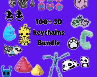 100+ Articulated Keychain STL – Print-in-place flexible keychain designs, flexi models bundle for 3d print lovers