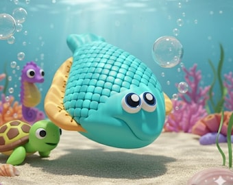 Flexible Articulated Fish Cartoon 3D Model STL File – Cute Printable Ocean Animal, Kawaii Fish Toy