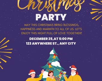 Christmas Party Invitation, Gold Holiday Party Invitation, Friends mas Party Invite, Printable Template, Editable Christmas Invitation