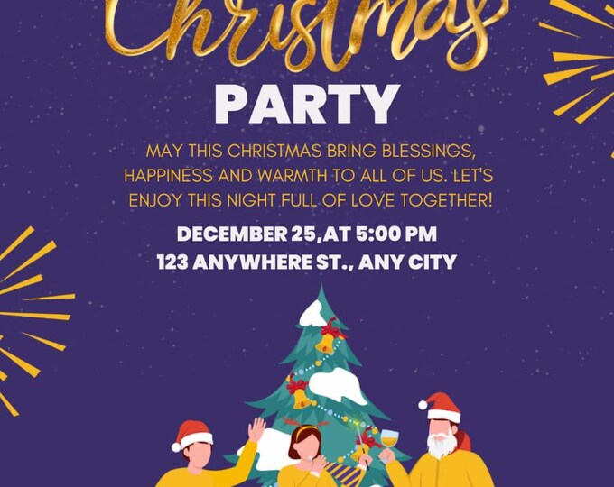 Christmas Party Invitation, Gold Holiday Party Invitation, Friends mas Party Invite, Printable Template, Editable Christmas Invitation