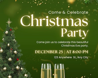 Elegant Green gold Christmas Party Invitation, Elegant Christmas Party Invite, Christmas Party Invitation, Digital Printable Canva invite