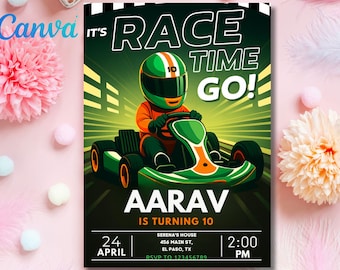Neon Go Kart Birthday Party Invitation: Editable Canva Template (Digital Download) Go Kart Go Kart Birthday Go Kart Invitation Kart Invite