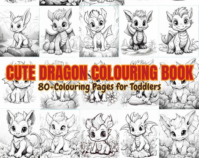 100 baby Dragon Coloring Pages for Kids Printable | Easy Coloring Book Preschool & Toddlers | Fun Educational Activities PDF