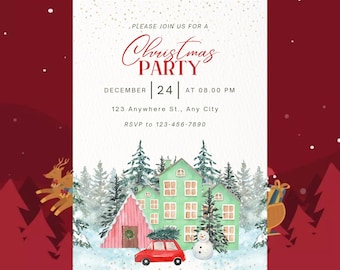 Christmas Party Invitation, Elegant Christmas Party Invite, Christmas Party Invitation Digital Printable Canva