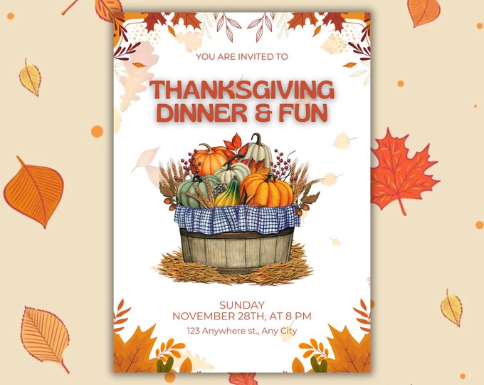 Thanksgiving Dinner Invitation Template, Editable Let's Give Thanks Invitation, Friendsgiving Invite Printable, Editable Canva edit Template