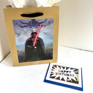 Sacola de presente e cartão comemorativo de história em quadrinhos de Star Wars Darth Vader