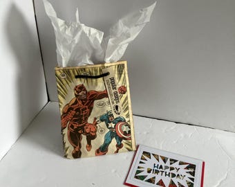 Daredevil und Captain America Comic Geschenktüte und Grußkarte
