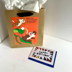 Sacola de presente e cartão comemorativo de história em quadrinhos Chip e Dale